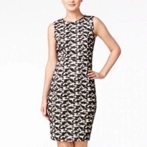 🌟CALVIN KLEIN🌟 STRETCH JACQAURD LEOPARD SLEEVELESS SHEATH DRESS BLACK SZ 10
